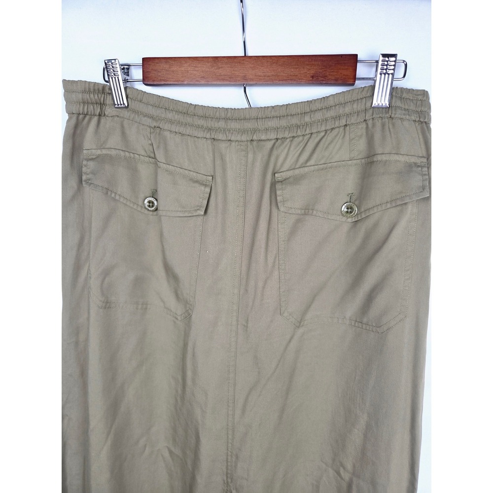Lauren Ralph Lauren Maxi Skirt S Olive Green Lyocell Cargo Utility Split Earthy - Picture 4 of 12